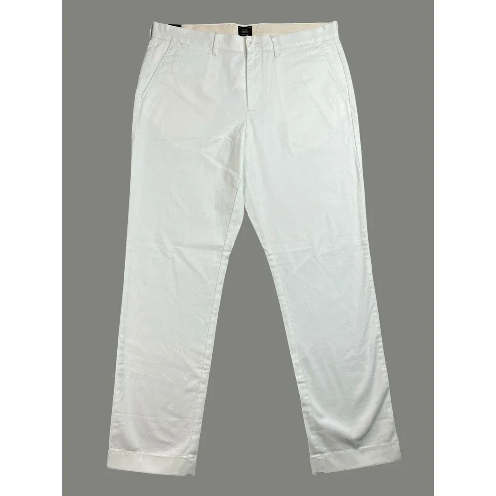 J Crew 770 Chino Pants Mens 34x30 White Straight Fit Stretch Cotton Cuffed AR886